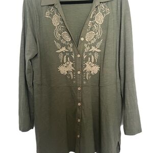 Soft Surroundings Embroidered Cotton Lagenlook coastal boho Top shacket
